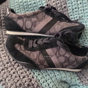 Coach Black and Charcoal Monogram Signature Logo Sneakers